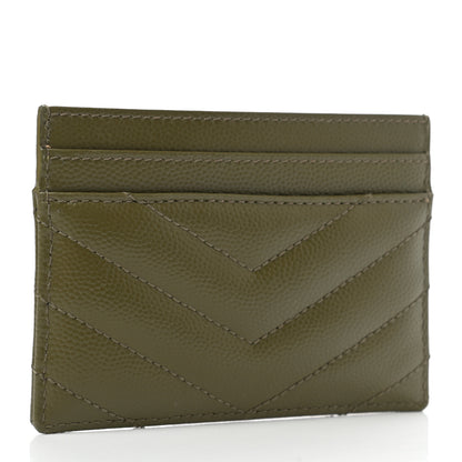 Saint Laurent Grain De Poudre Matelasse Chevron Monogram Credit Card Case Vert Kaki 3 of 7