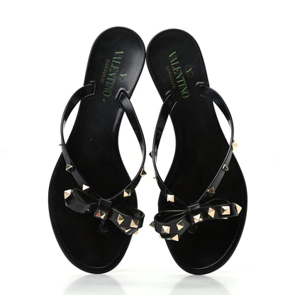 Valentino Garavani PVC Jelly Rockstud Bow Thong Sandals 39 Black 5 of 11