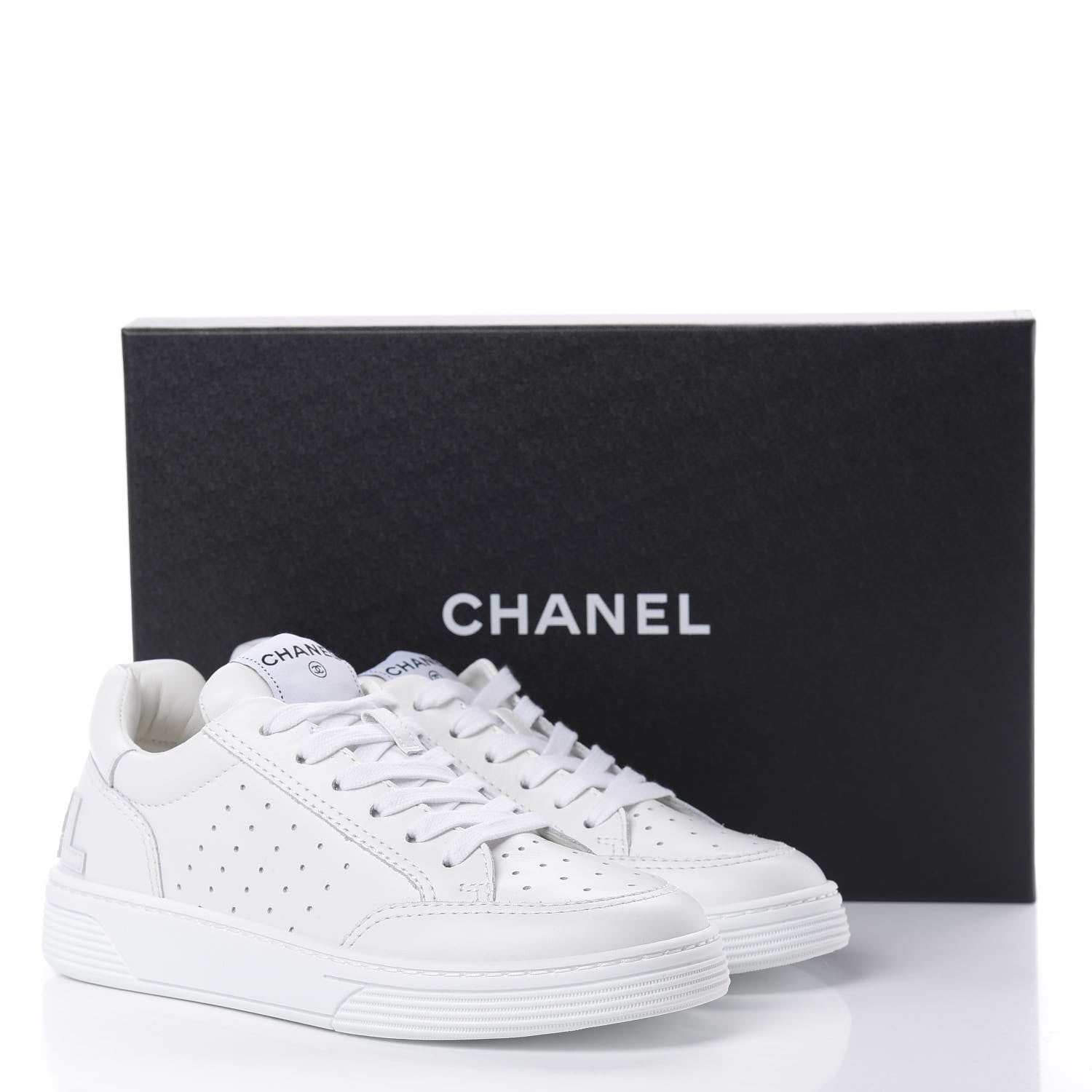 Chanel Calfskin Womens Logo Sneakers 38.5 White 9 of 9