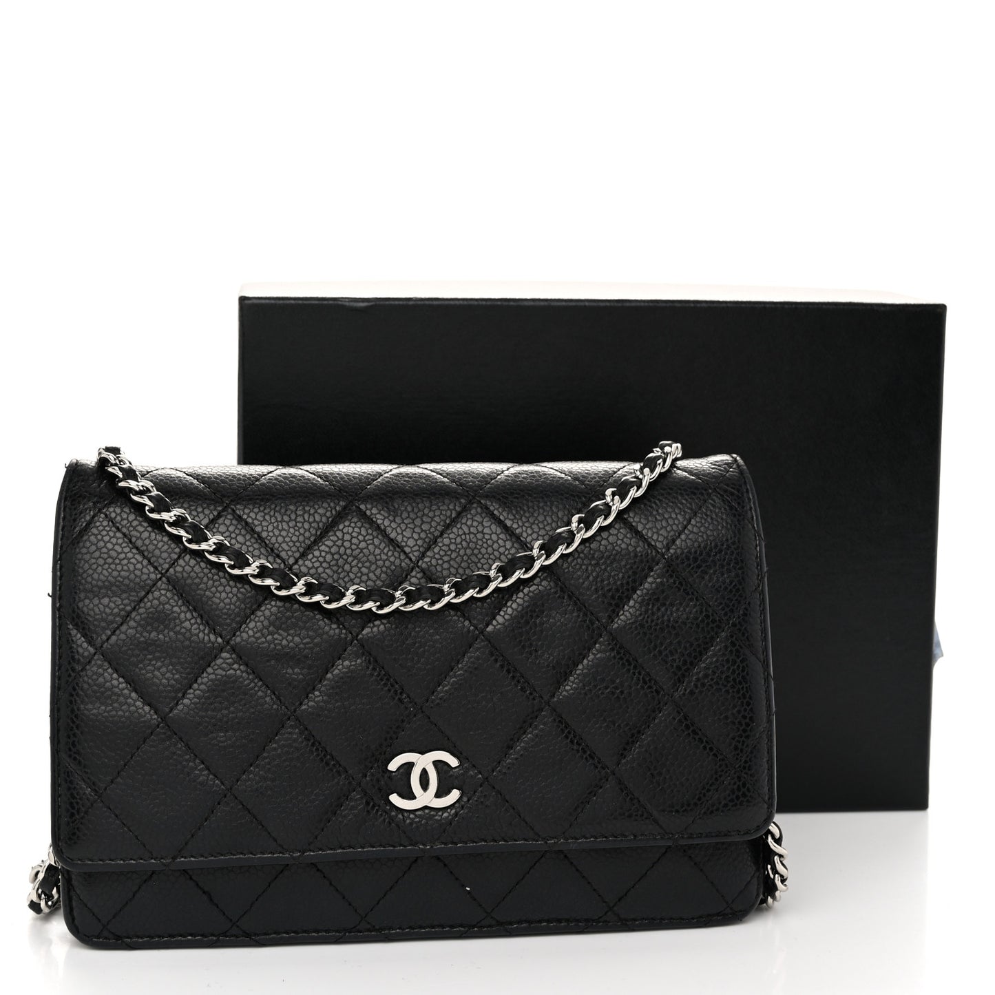 Caviar Quilted Wallet on Chain WOC Black