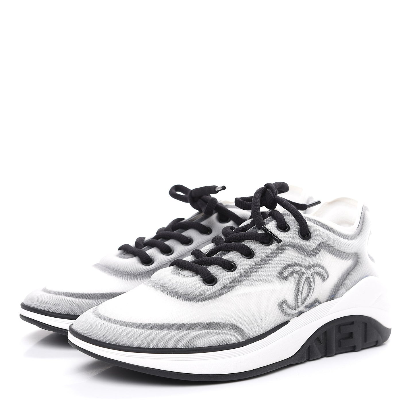 Calfskin Mesh Lycra Womens Logo Sneakers 38.5 White Black