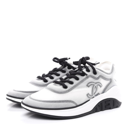 Chanel Calfskin Mesh Lycra Womens Logo Sneakers 38.5 White Black 3 of 7