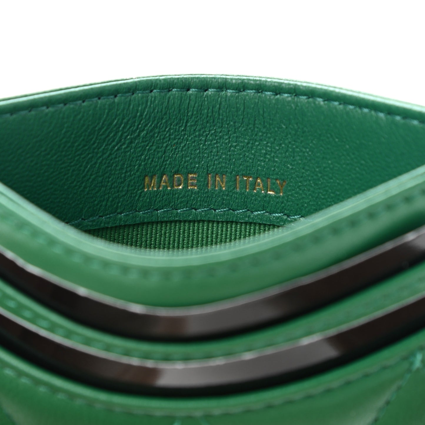 Lambskin Quilted Card Holder Green