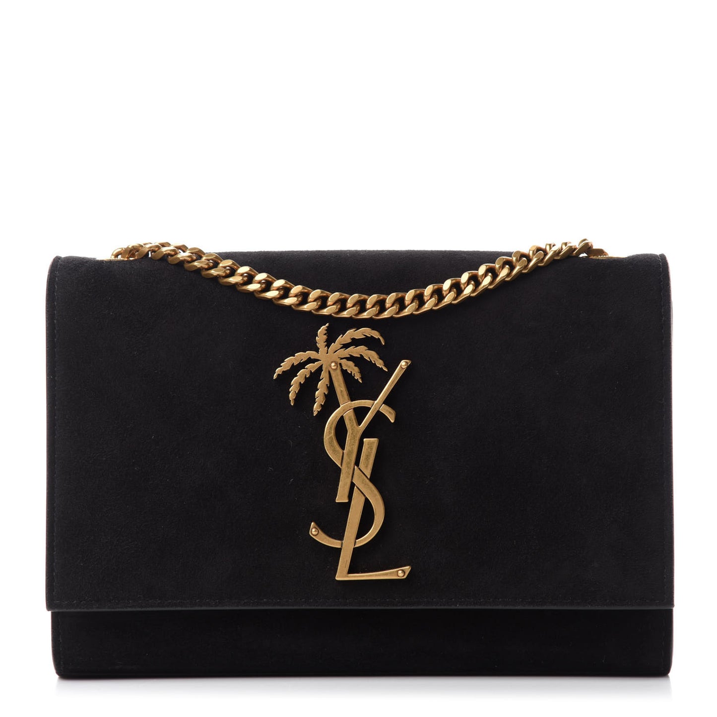 Suede Small Classic Monogram Palm Tree Kate Satchel Black