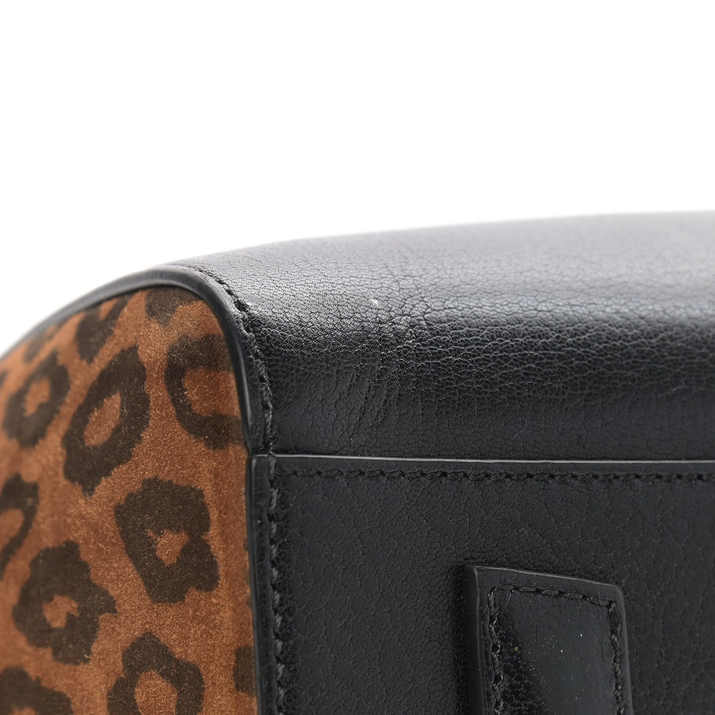 Calfskin Suede Leopard Print Small Antigona Black