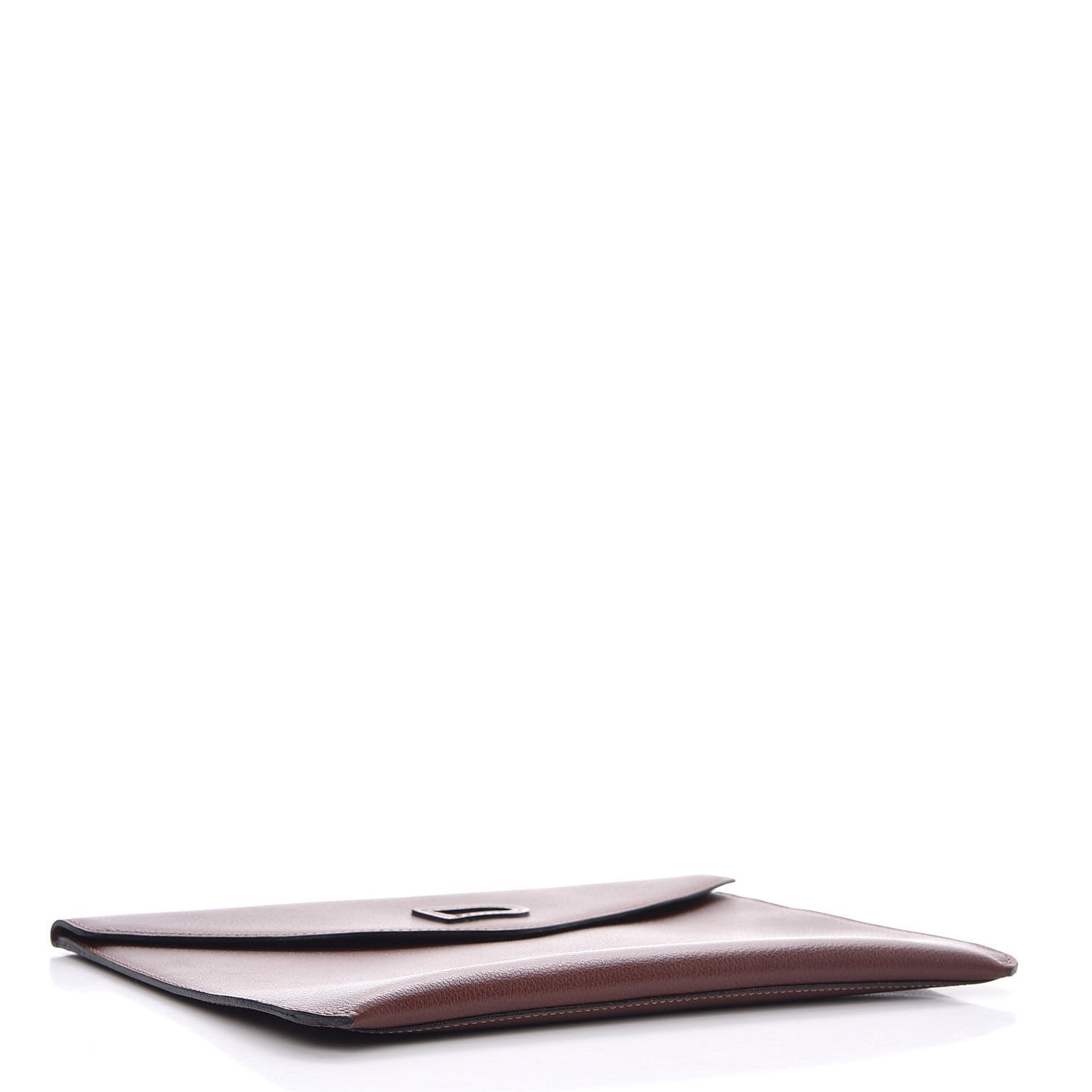 Grained Calfskin Envelope Clutch Brown
