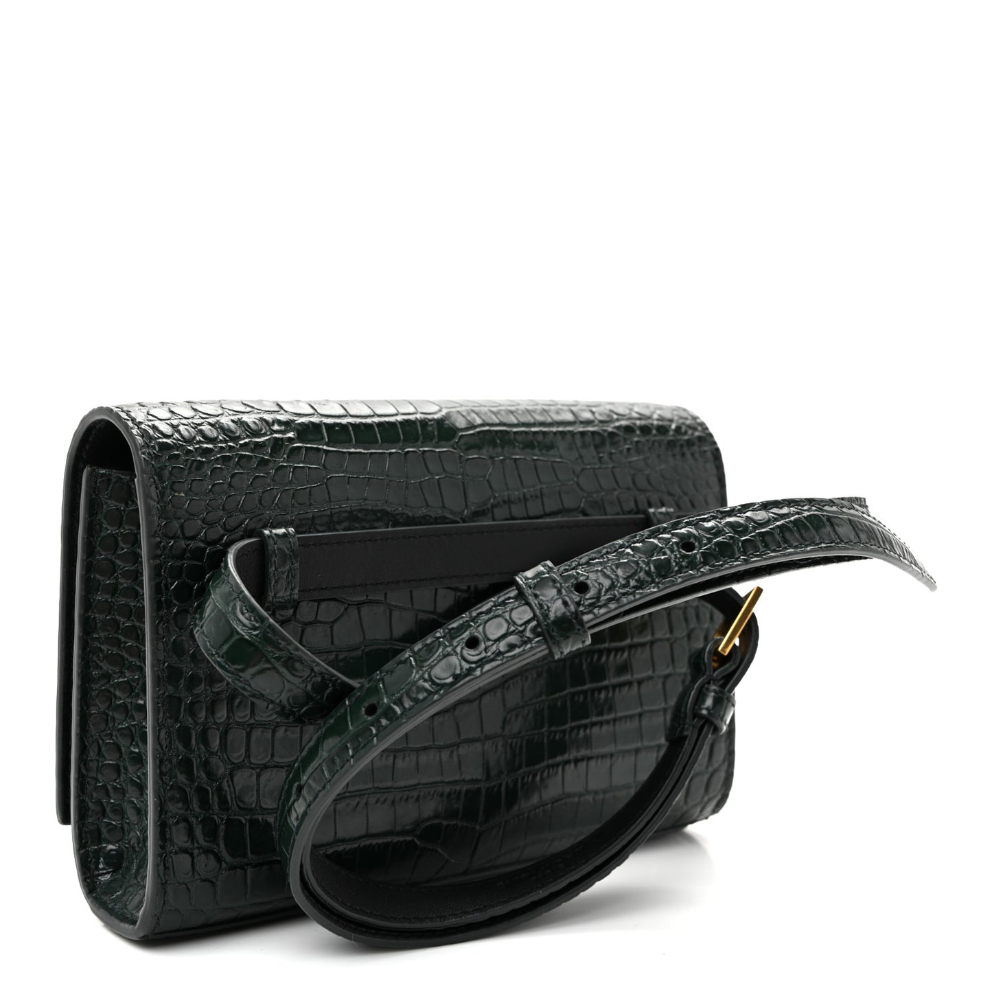Calfskin Crocodile Embossed Monogram Kate Belt Bag  Dark Mint