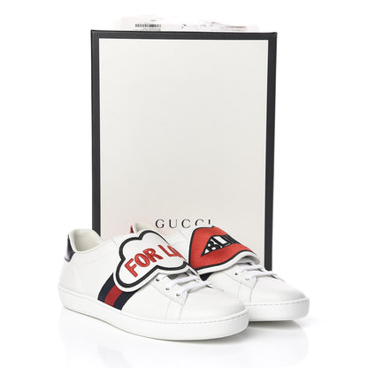 Gucci Calfskin Ayers Web Blind for Love Embroidered Womens Ace Sneakers 36.5 White 10 of 10