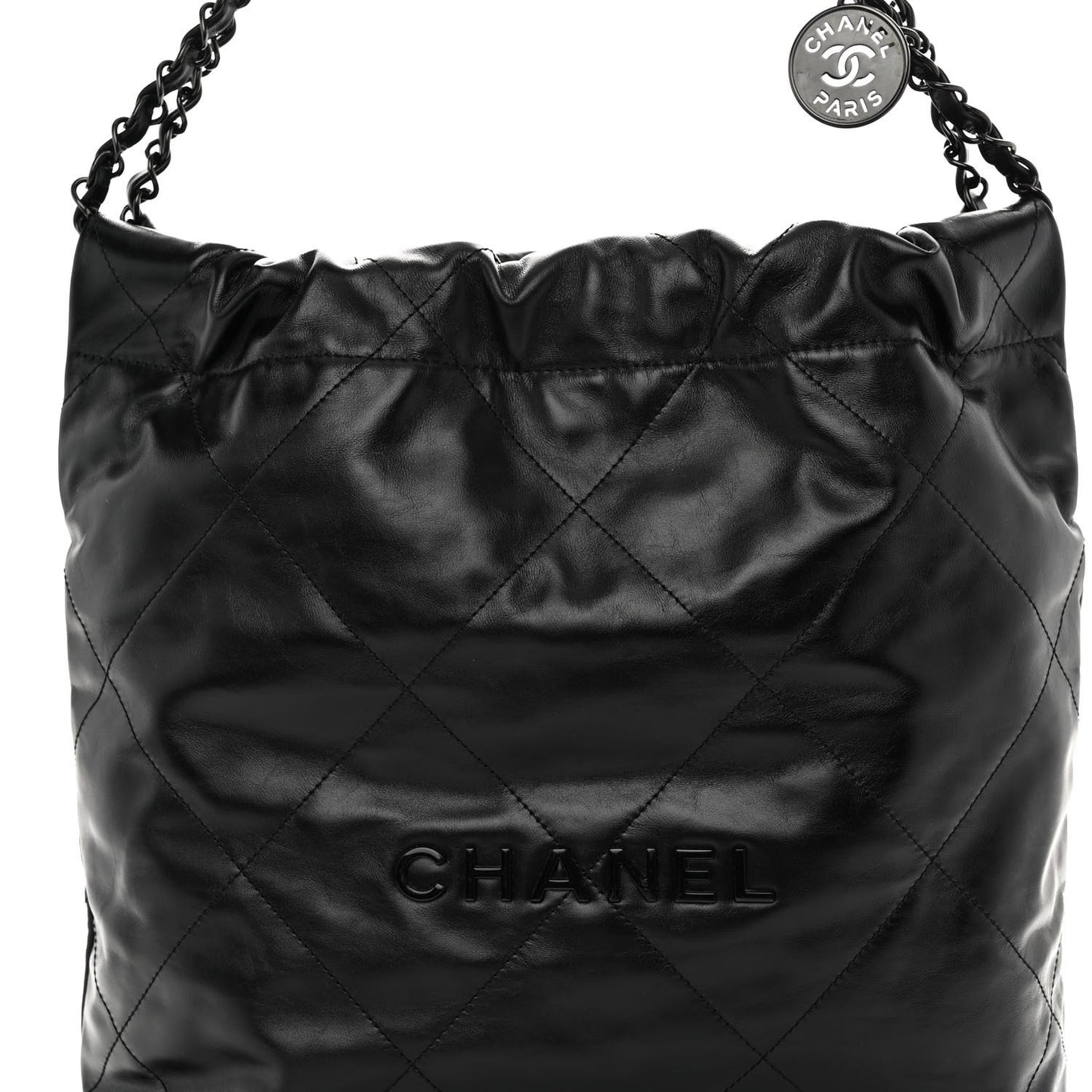 Shiny Calfskin Quilted Small Chanel 22 So Black