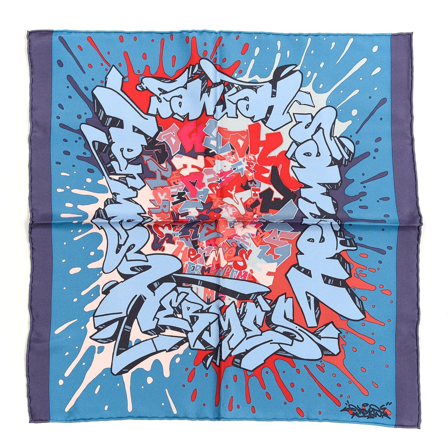 Hermes Silk Gavroche Graff Pocket Square Scarf Red Bleu Canard Ciel 1 of 3