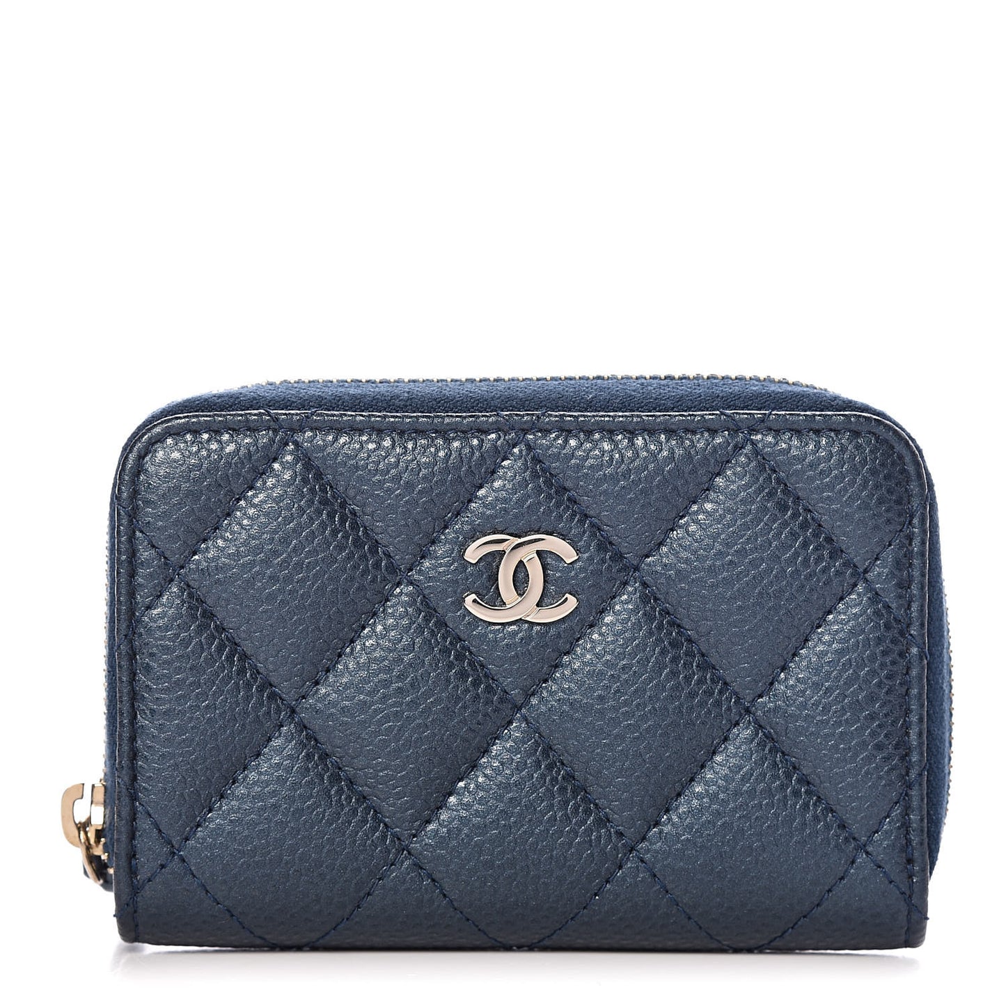 Iridescent Caviar Quilted Zip Coin Purse Dark Blue