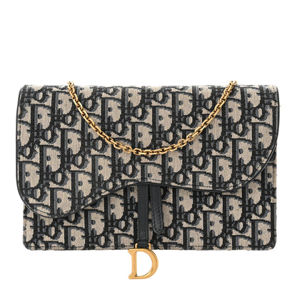 Christian Dior Oblique Saddle Chain Pouch Blue 1 of 16