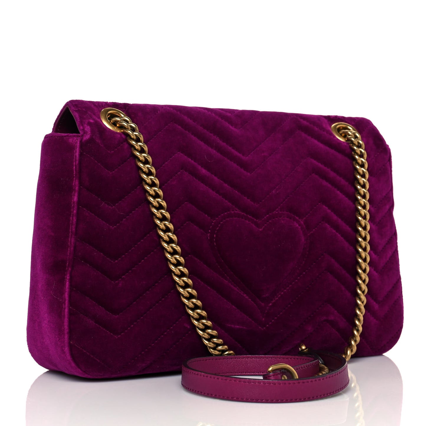 Velvet Matelasse Medium GG Marmont Shoulder Bag Fuchsia Violet Cyclamen