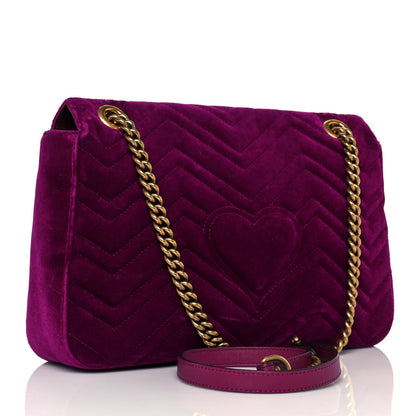 Gucci Velvet Matelasse Medium GG Marmont Shoulder Bag Fuchsia Violet Cyclamen 3 of 14