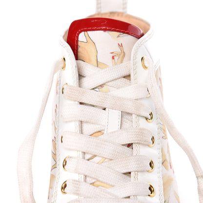 Christian Louboutin Toile Printed Patent Calfskin Tissu Beauty Spikes Louis Flat Sneakers 38 White 22 of 26