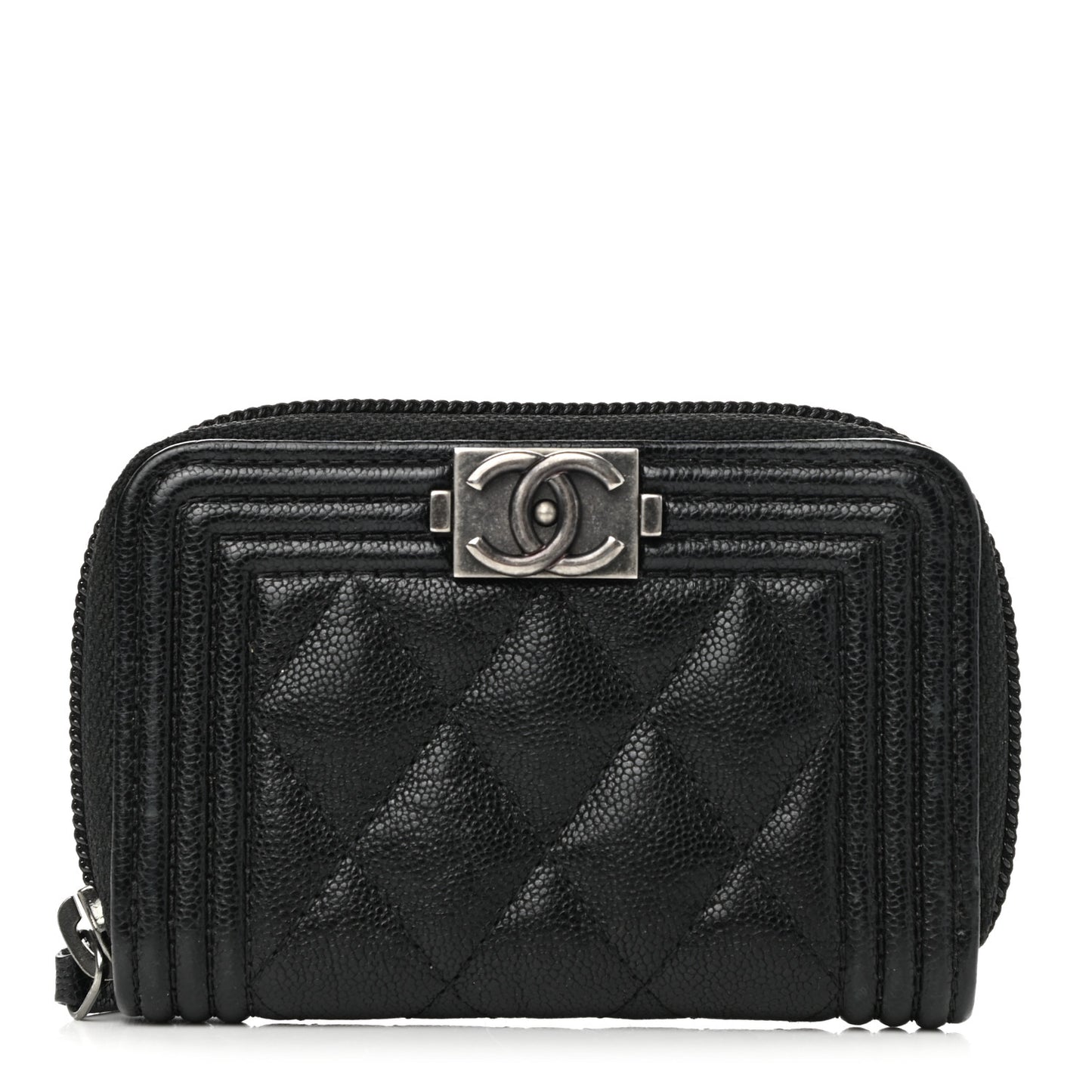 Caviar Quilted Boy Zip Around Coin Purse Wallet Black