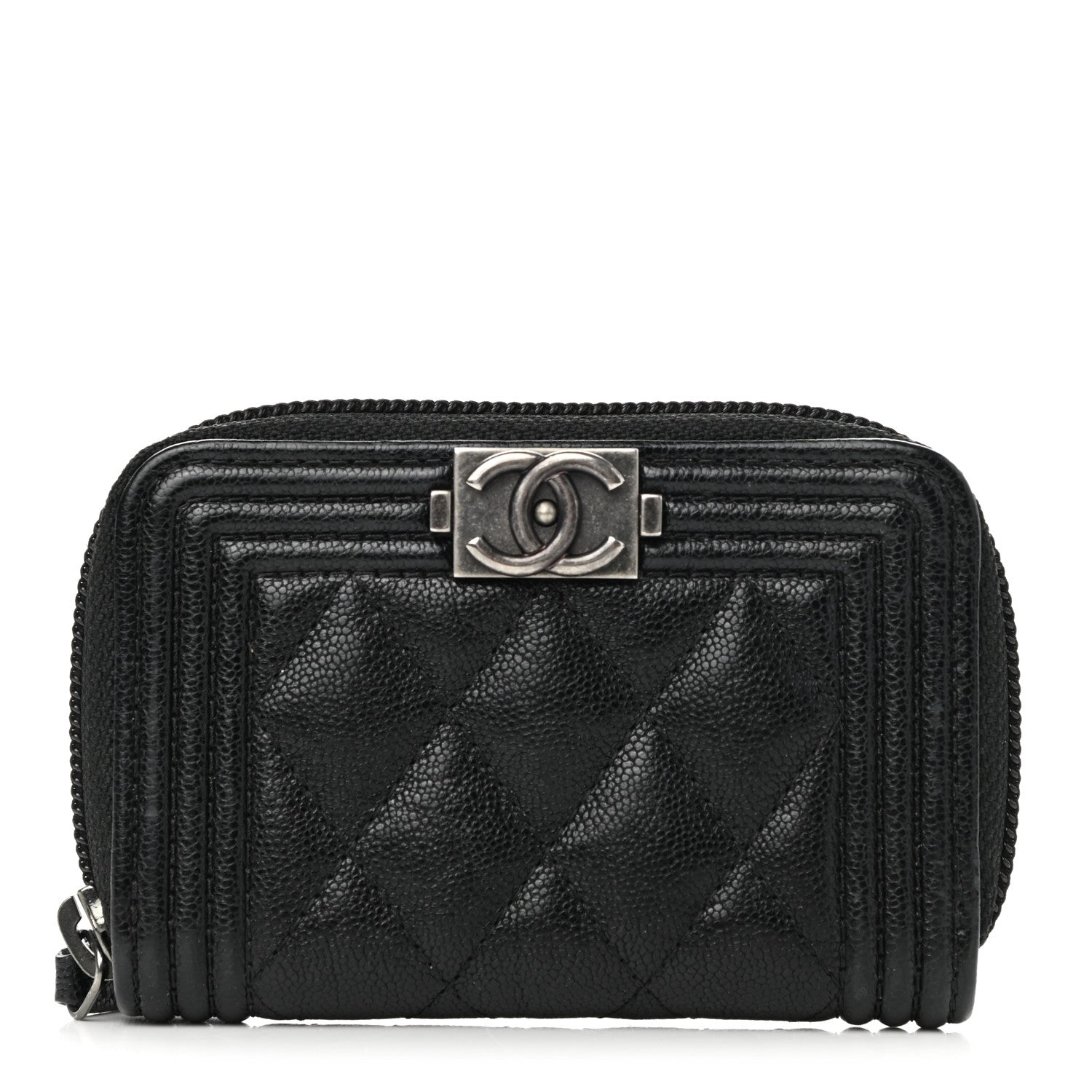 Chanel Caviar Quilted Boy Zip Around Coin Purse Wallet Black 1 of 8