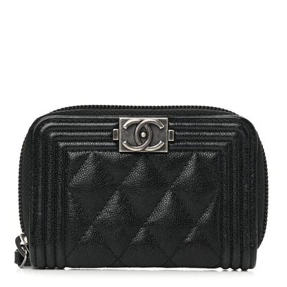 Chanel Caviar Quilted Boy Zip Around Coin Purse Wallet Black 1 of 8