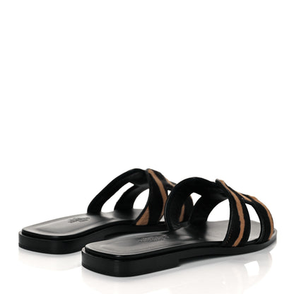 Hermes Horse Hair Zebra Print Oran Sandals 36 Black 4 of 8