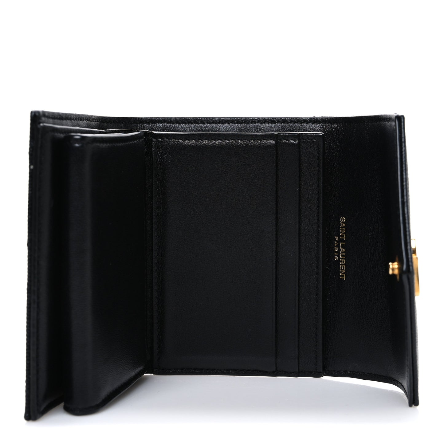 Grain De Poudre Matelasse Chevron Monogram Compact Tri Fold Wallet Black