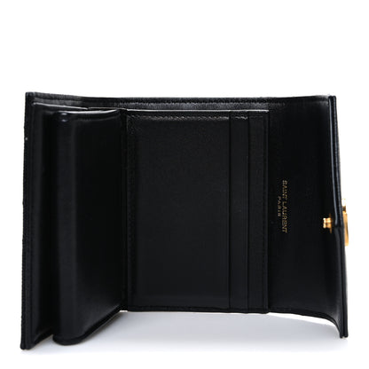Saint Laurent Grain De Poudre Matelasse Chevron Monogram Compact Tri Fold Wallet Black 5 of 6