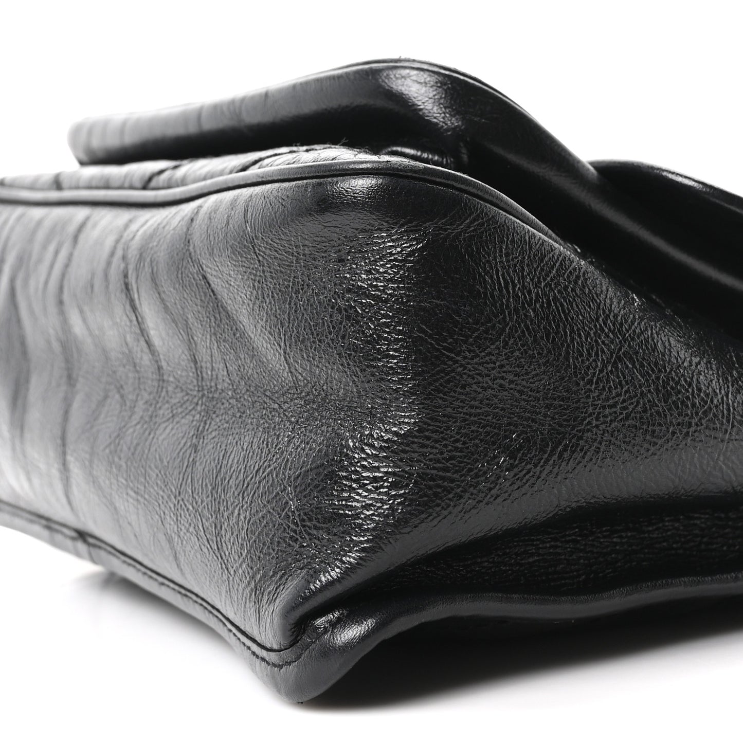 Crinkled Calfskin Matelasse Monogram Medium Niki Chain Satchel Black