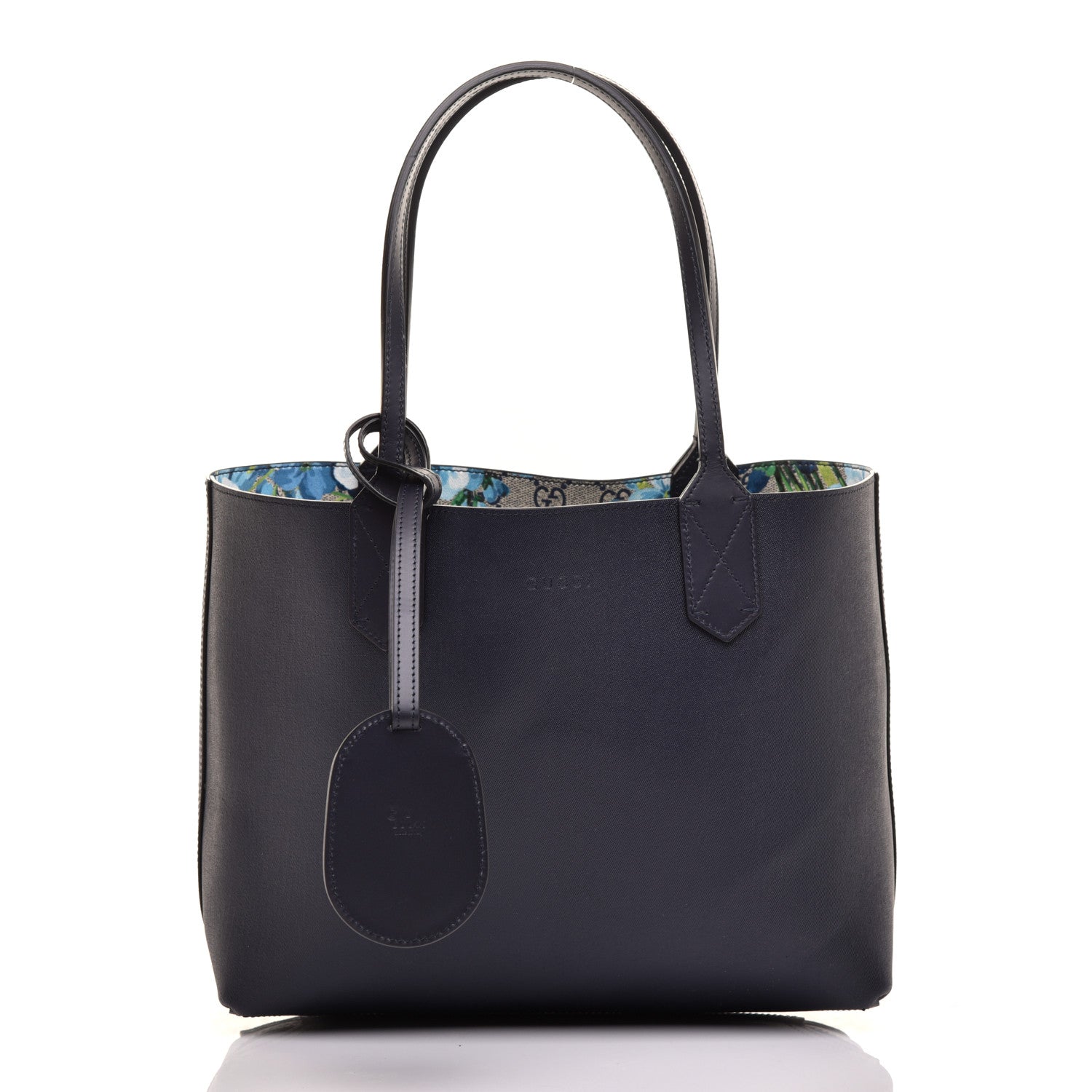 Gucci GG Supreme Monogram Blooms Small Reversible Tote Beige Blue Navy 11 of 15