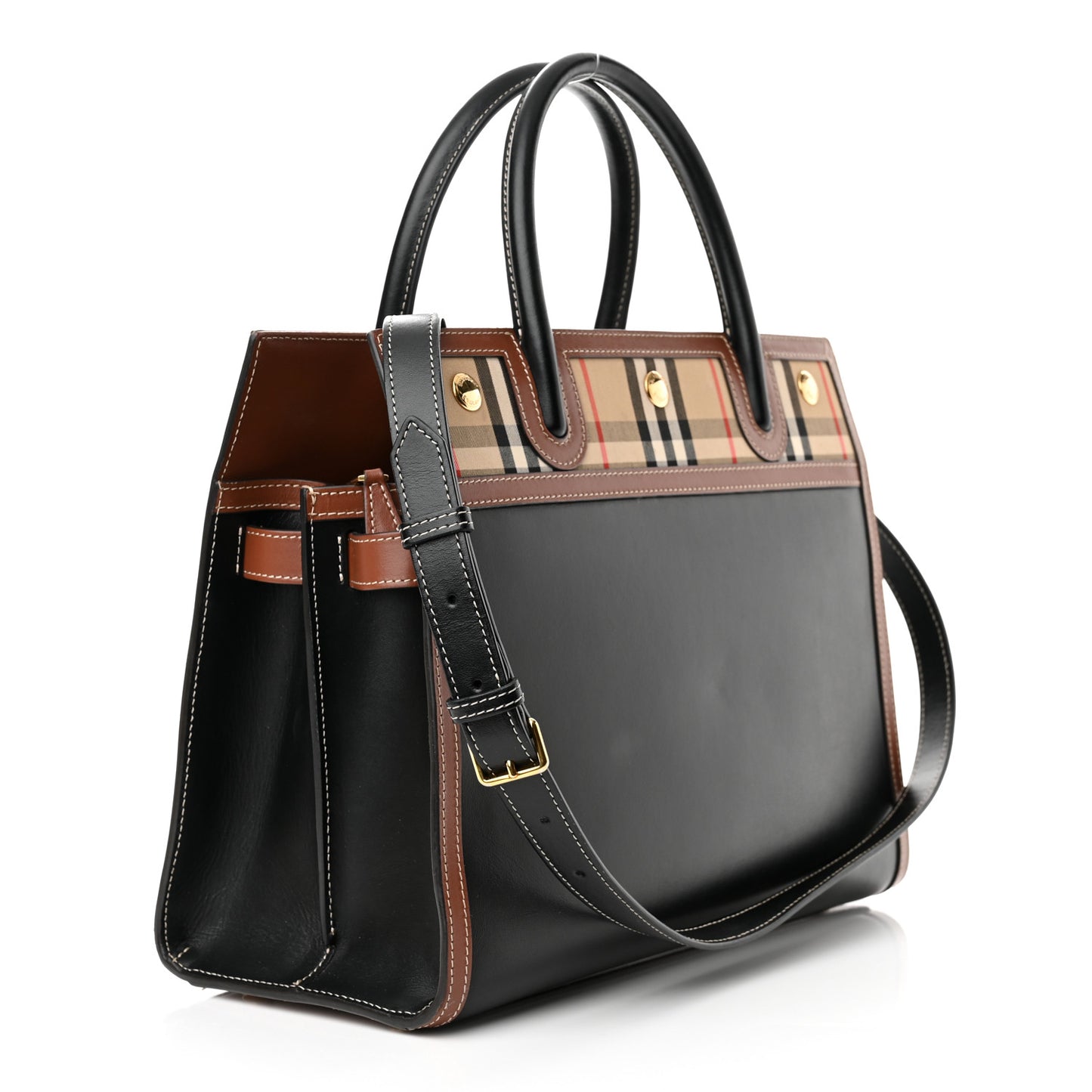 Calfskin Vintage Check Small Two Handle Title Bag Black