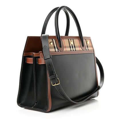 Burberry Calfskin Vintage Check Small Two Handle Title Bag Black 3 of 14