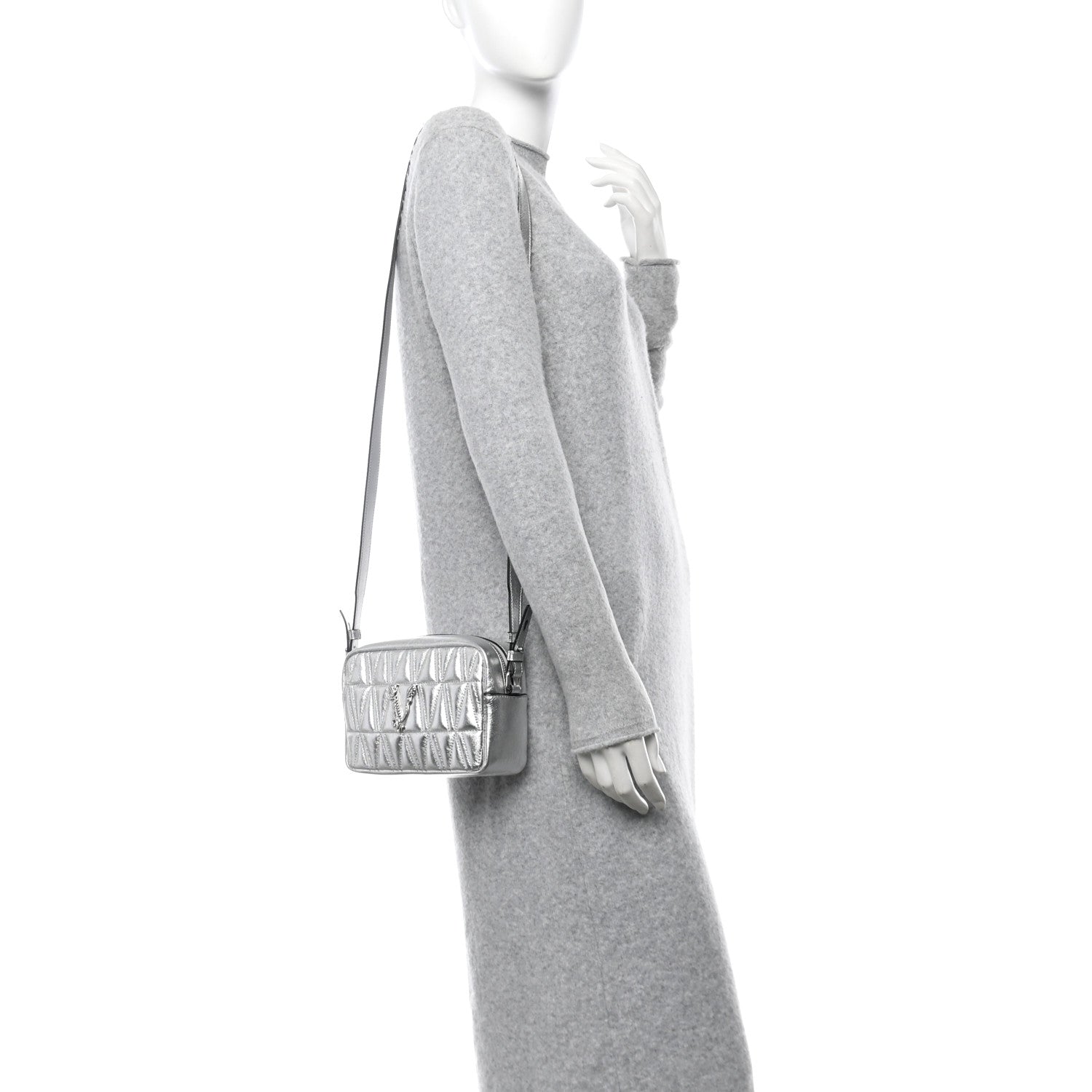 Versace Metallic Nappa Quilted Virtus Mini Camera Bag Silver 2 of 10