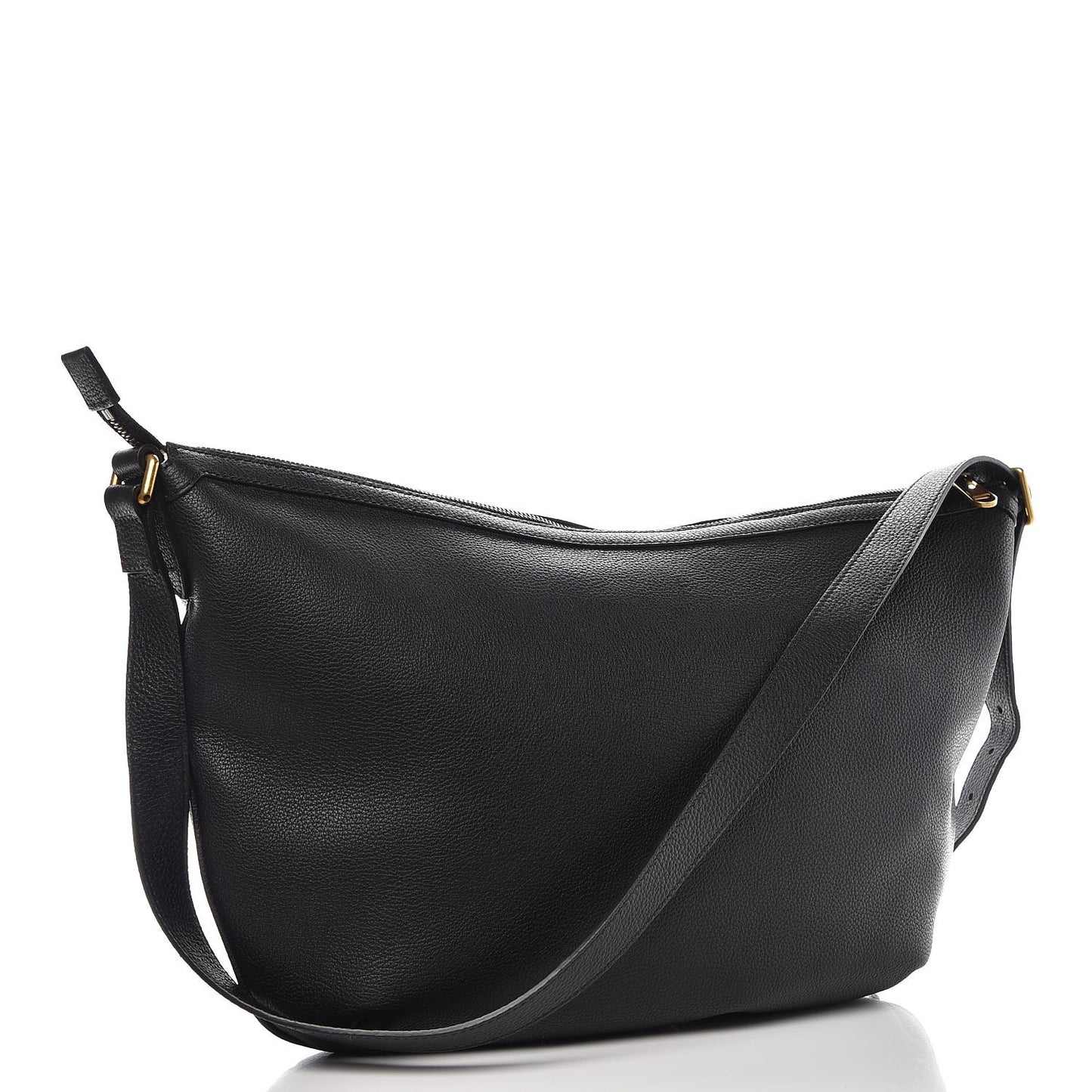 Grained Calfskin Logo Half Moon Hobo Black