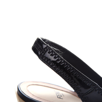 Fendi Glossy Neoprene Glazed Fabric FF FFrame Court Mary Jane Slingback Pumps 39 Black Tobacco Moro 10 of 10