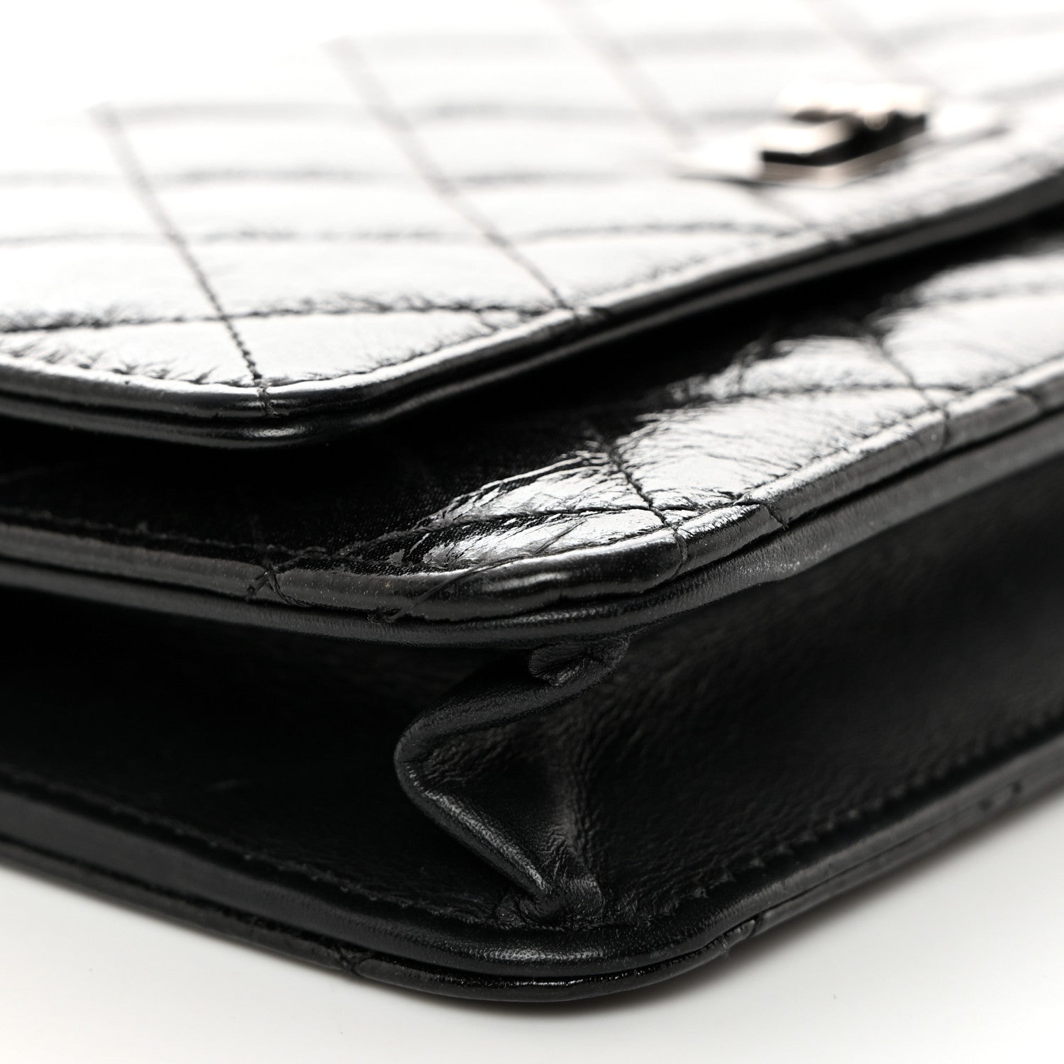 Chanel Glazed Aged Calfskin Reissue Wallet On Chain WOC Black 10 of 13