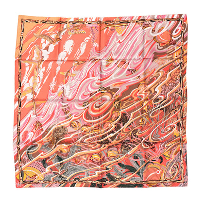 Hermes Silk De la Mer Au Ciel Scarf 90 Saumon Rose Marron glace 1 of 3