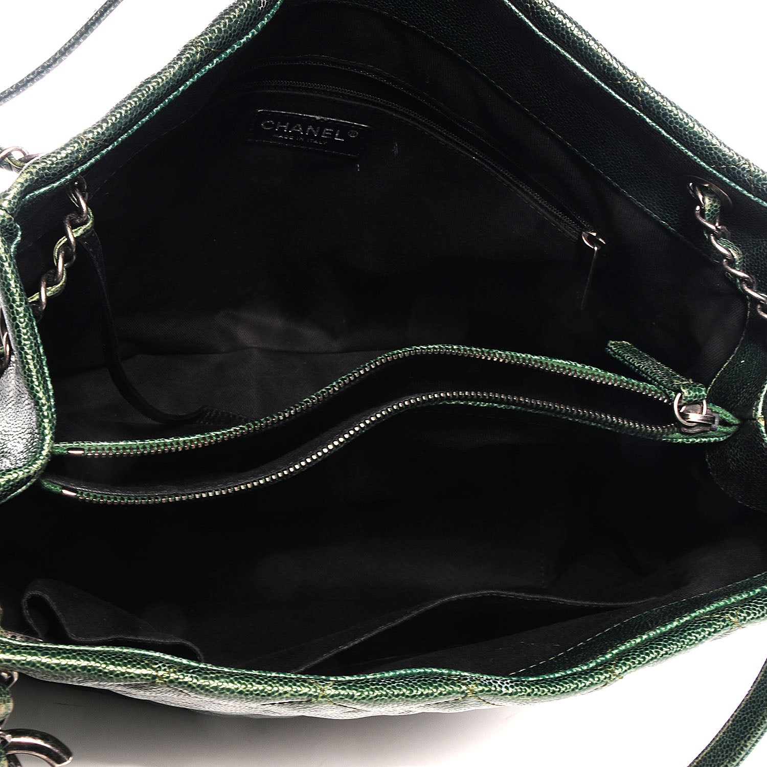 Chanel Iridescent Caviar Quilted Tall Chic Shopping Tote Dark Green 5 of 7