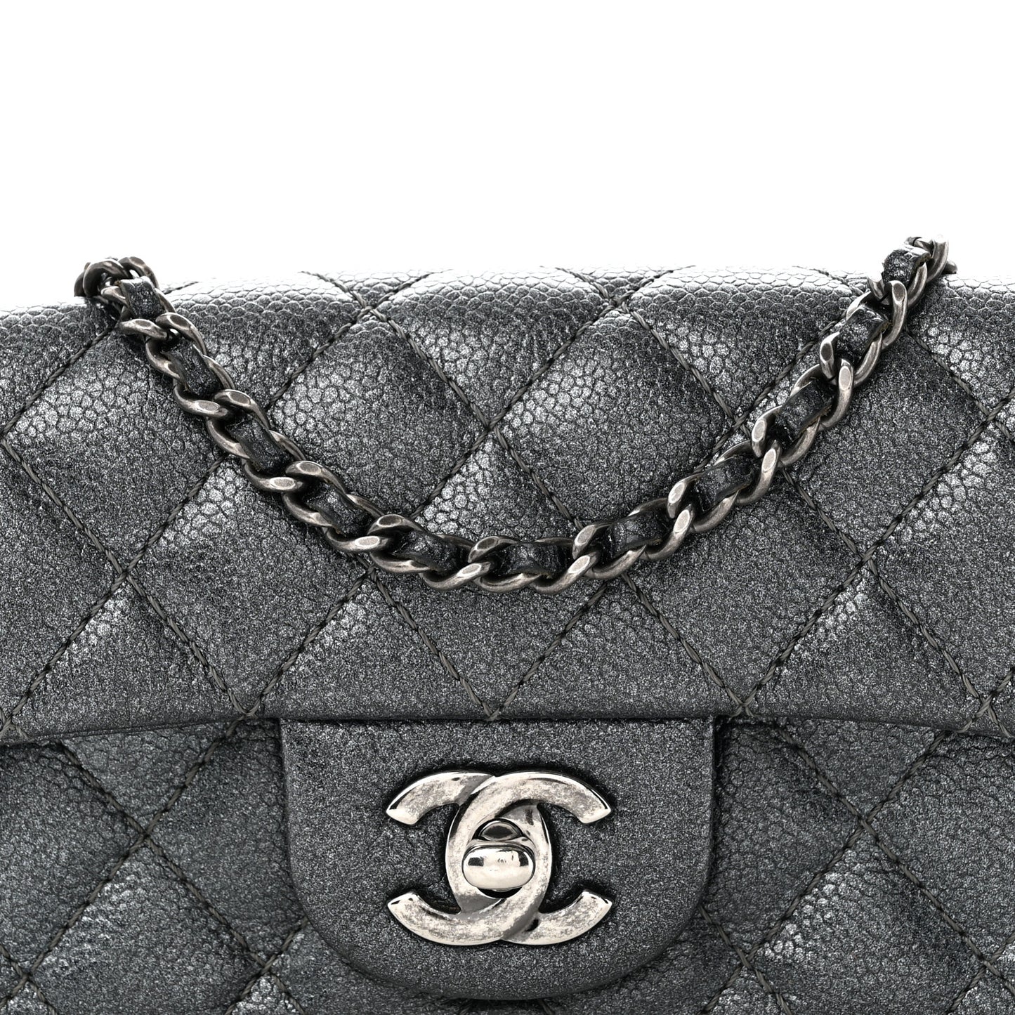 Metallic Caviar Quilted Extra Mini Flap Dark Grey