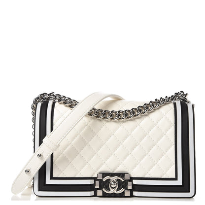 Chanel Calfskin Medium Boy Flap White Black 1 of 9