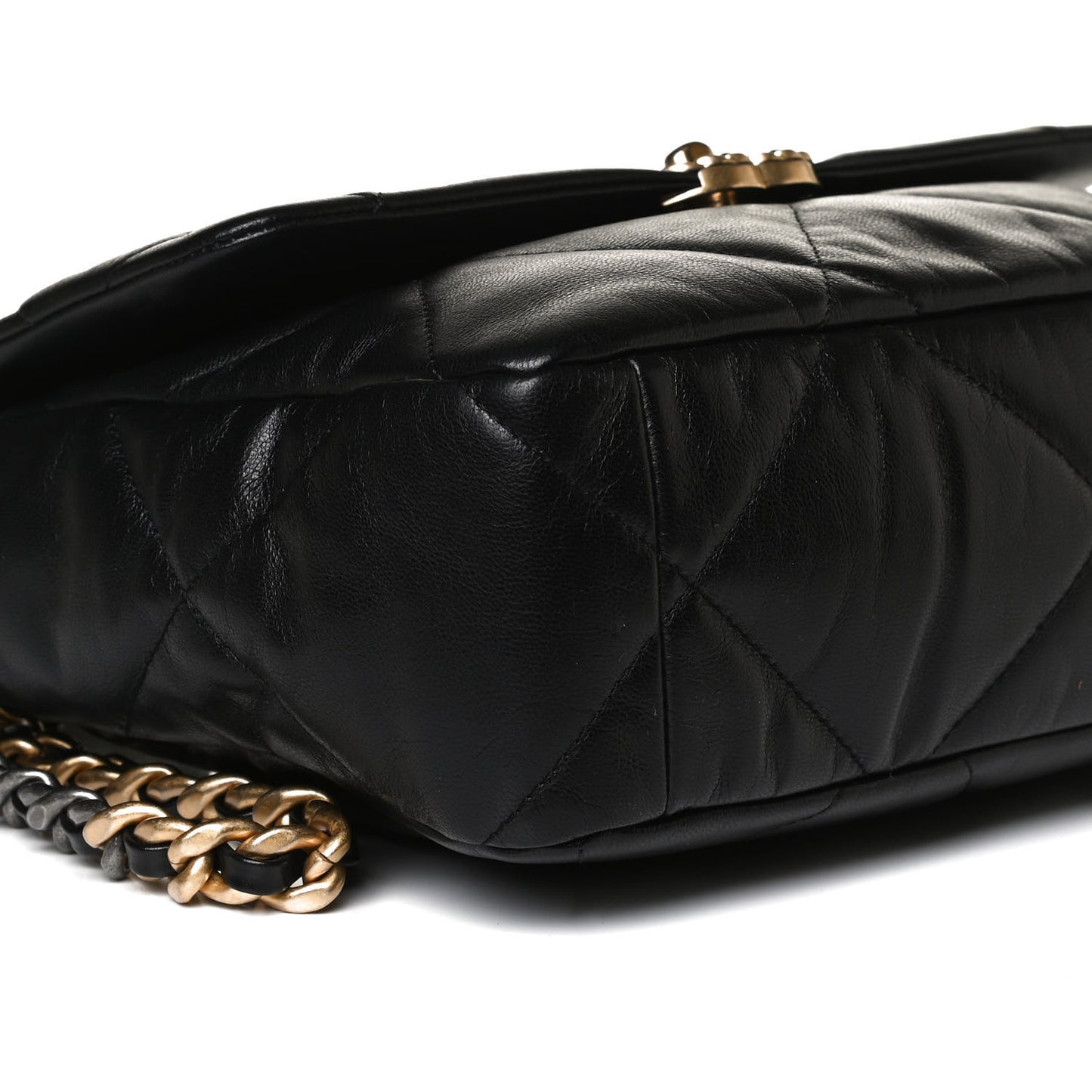 Shiny Goatskin Quilted Large Chanel 19 Flap Black