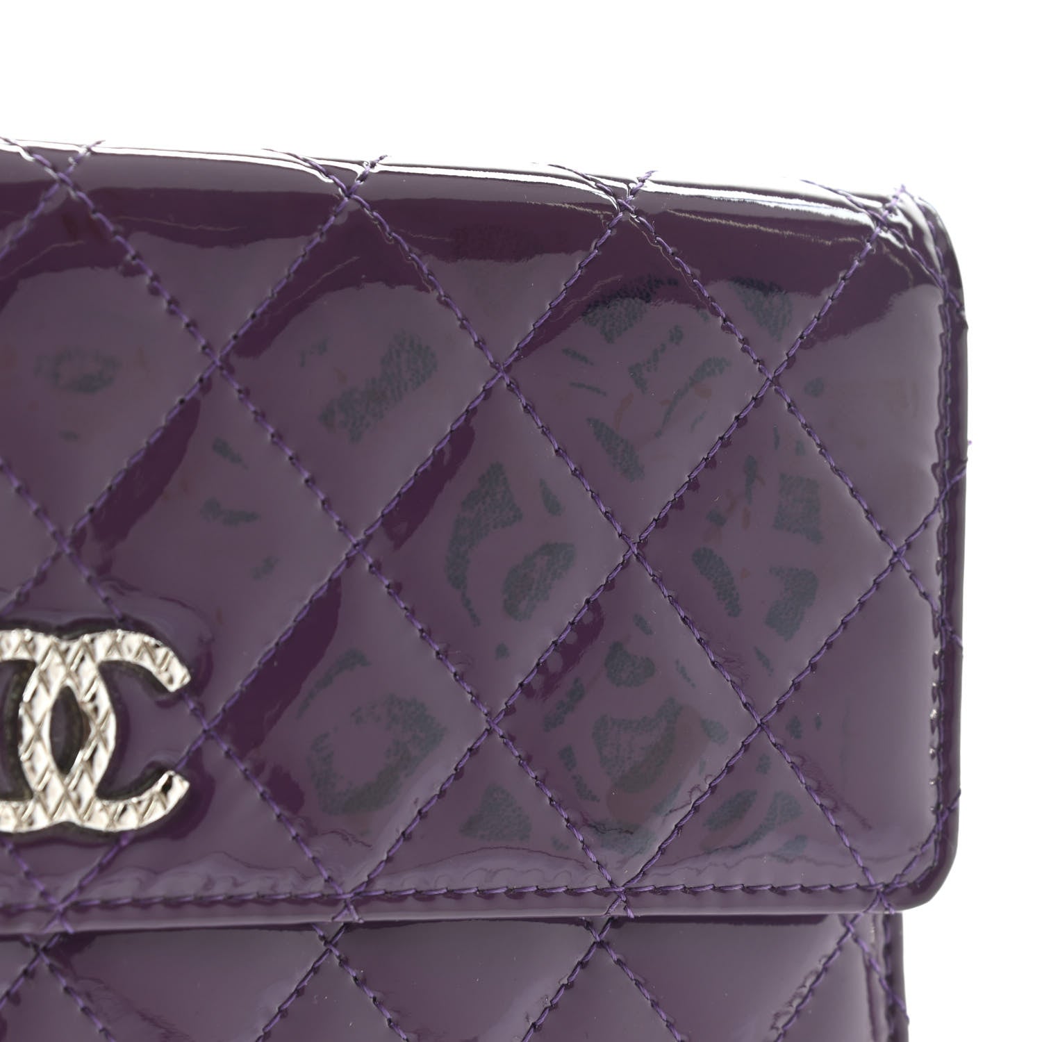 Chanel Patent Calfskin Quilted Large Brilliant Flap Wallet Purple 14 of 14