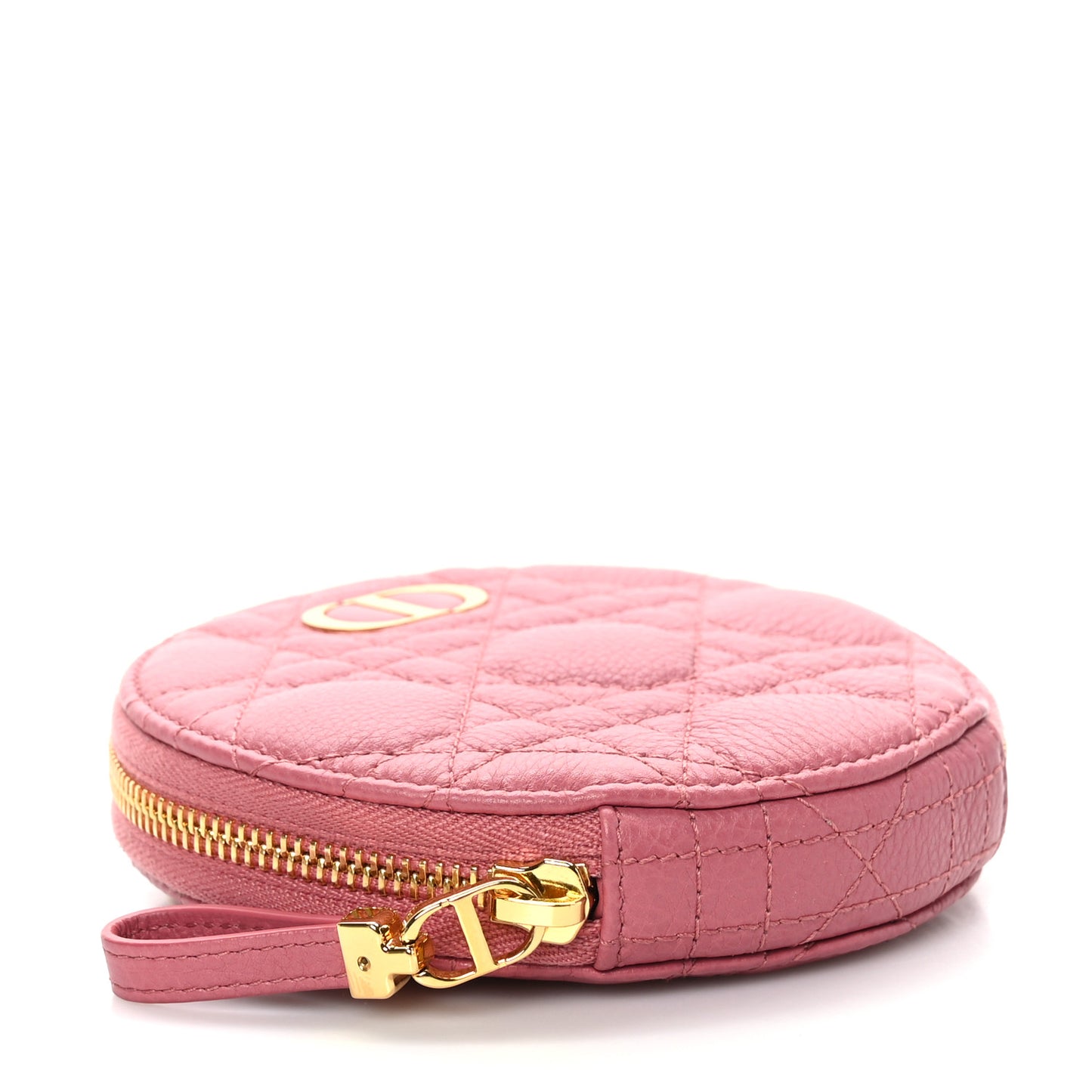 Calfskin Cannage Round Caro Pouch Pink Yarrow