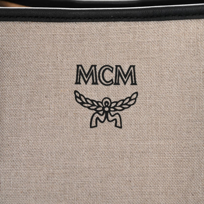 MCM Canvas Glitch Logo Medium Aren Shopper Tote Black White 7 of 15