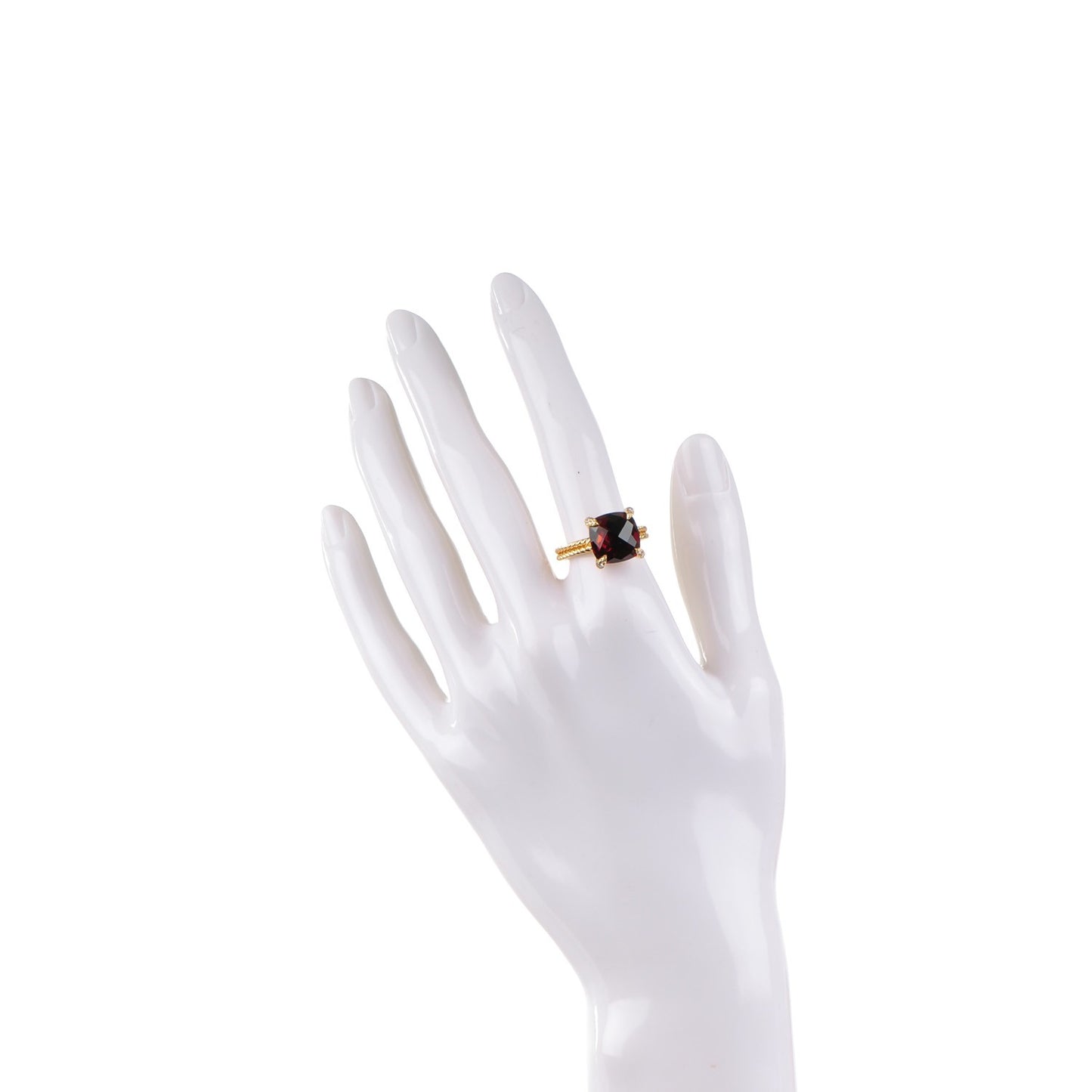 18K Yellow Gold Diamond Garnet 11mm Chatelaine Ring 54 7