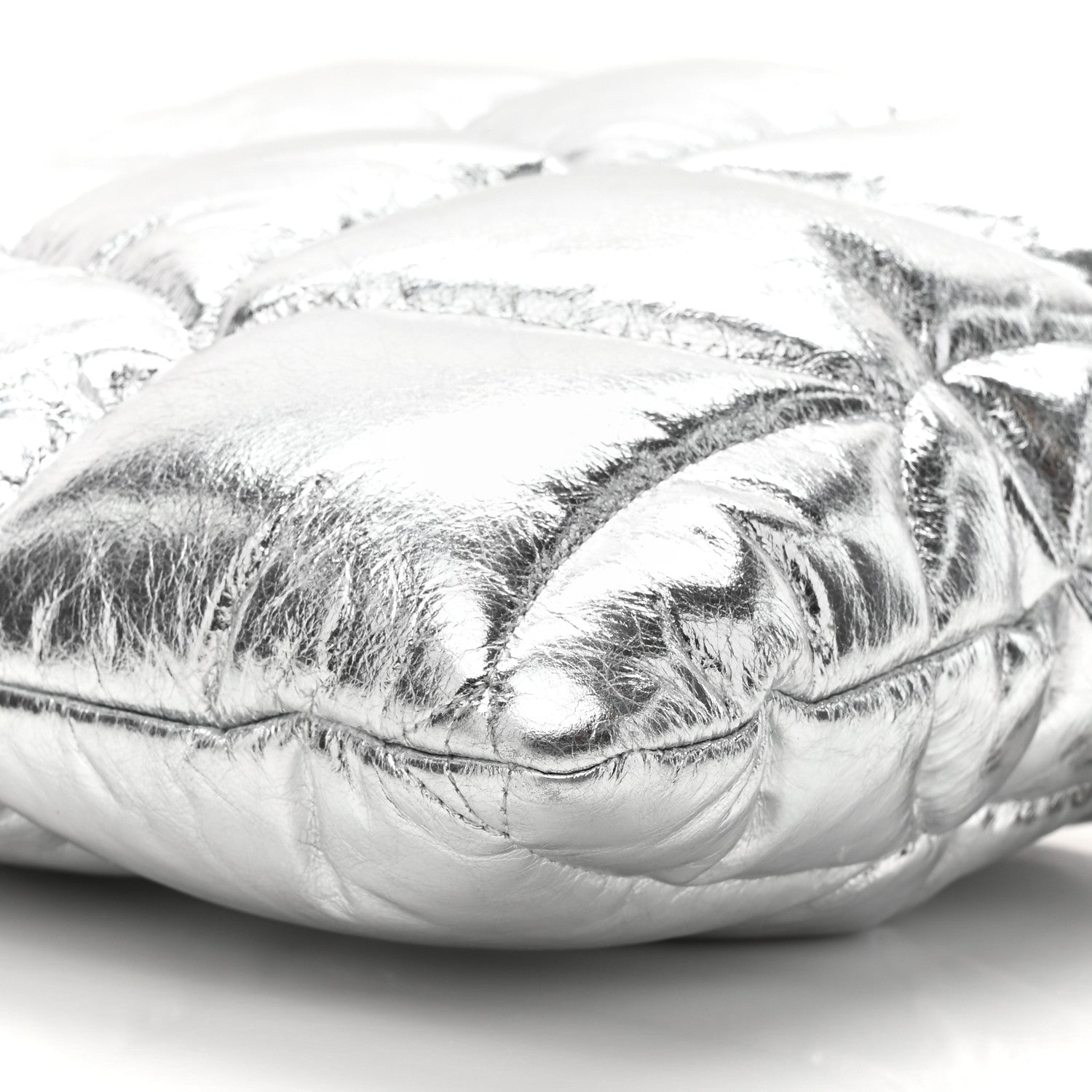 Mulberry Metallic Crinkled Calfskin Pillow Quilted Softie Clutch Silver 8 of 9