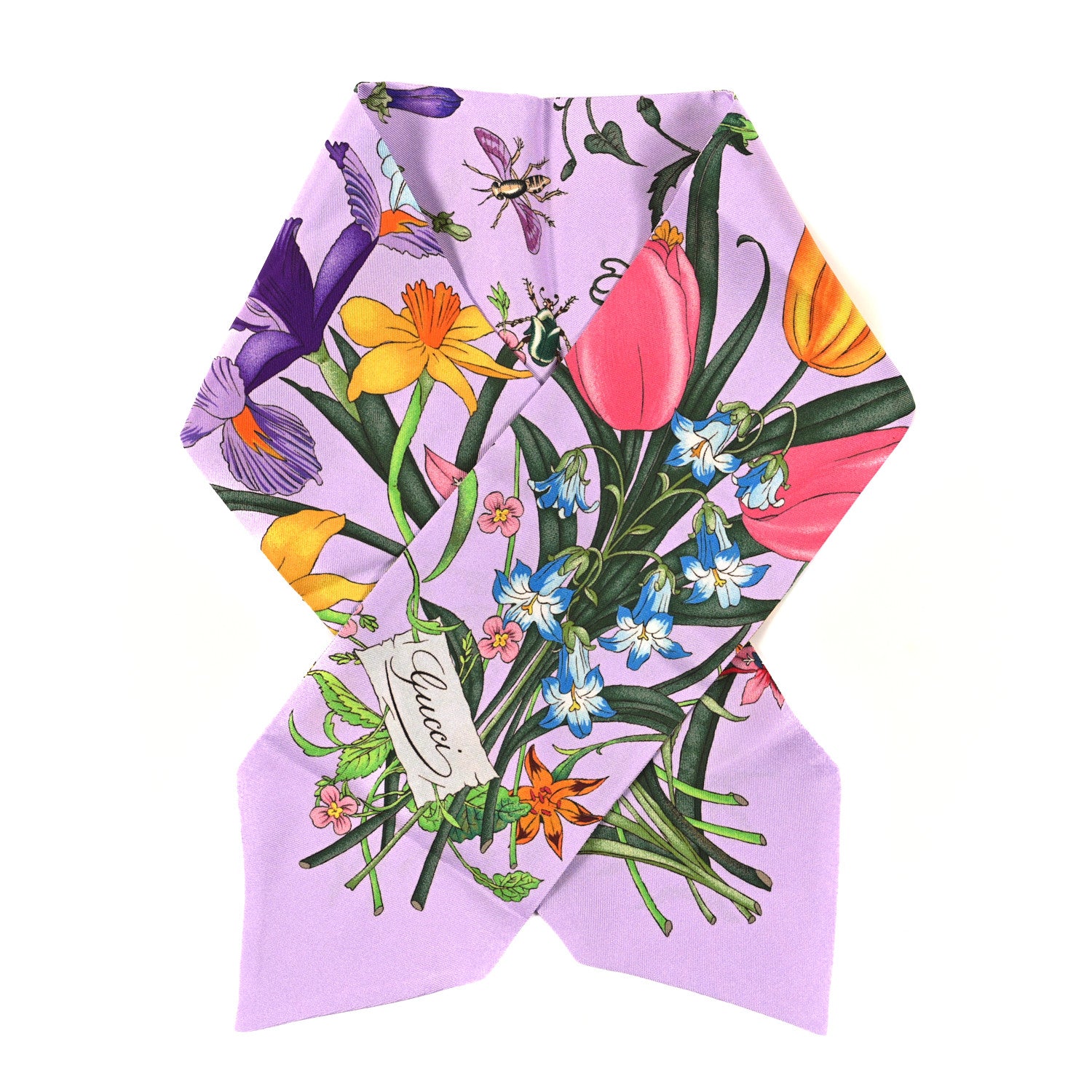 Gucci Silk Flora Neck Bow Scarf Purple Multicolor 1 of 3