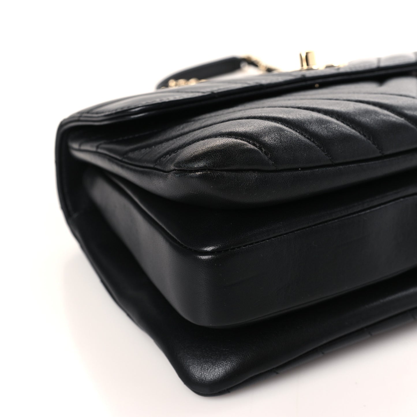 Lambskin Chevron Quilted Small Trendy CC Dual Handle Flap Bag Black