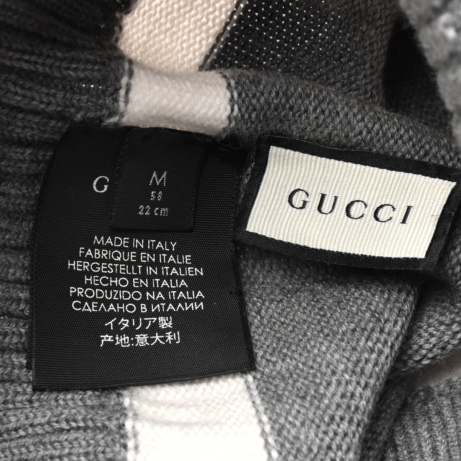 Gucci Wool Tricot Knit New Port Beanie Hat M Graphite Ivory 5 of 5