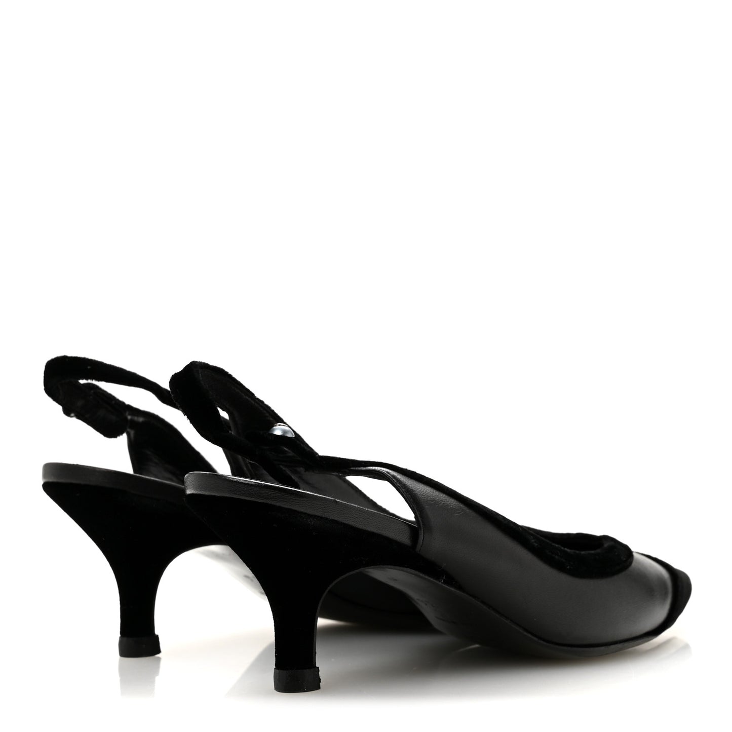 Velvet Lambskin Pearl CC Slingback Pumps 36 Black
