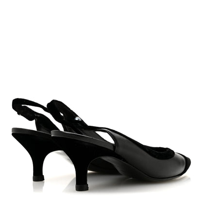 Chanel Velvet Lambskin Pearl CC Slingback Pumps 36 Black 5 of 9