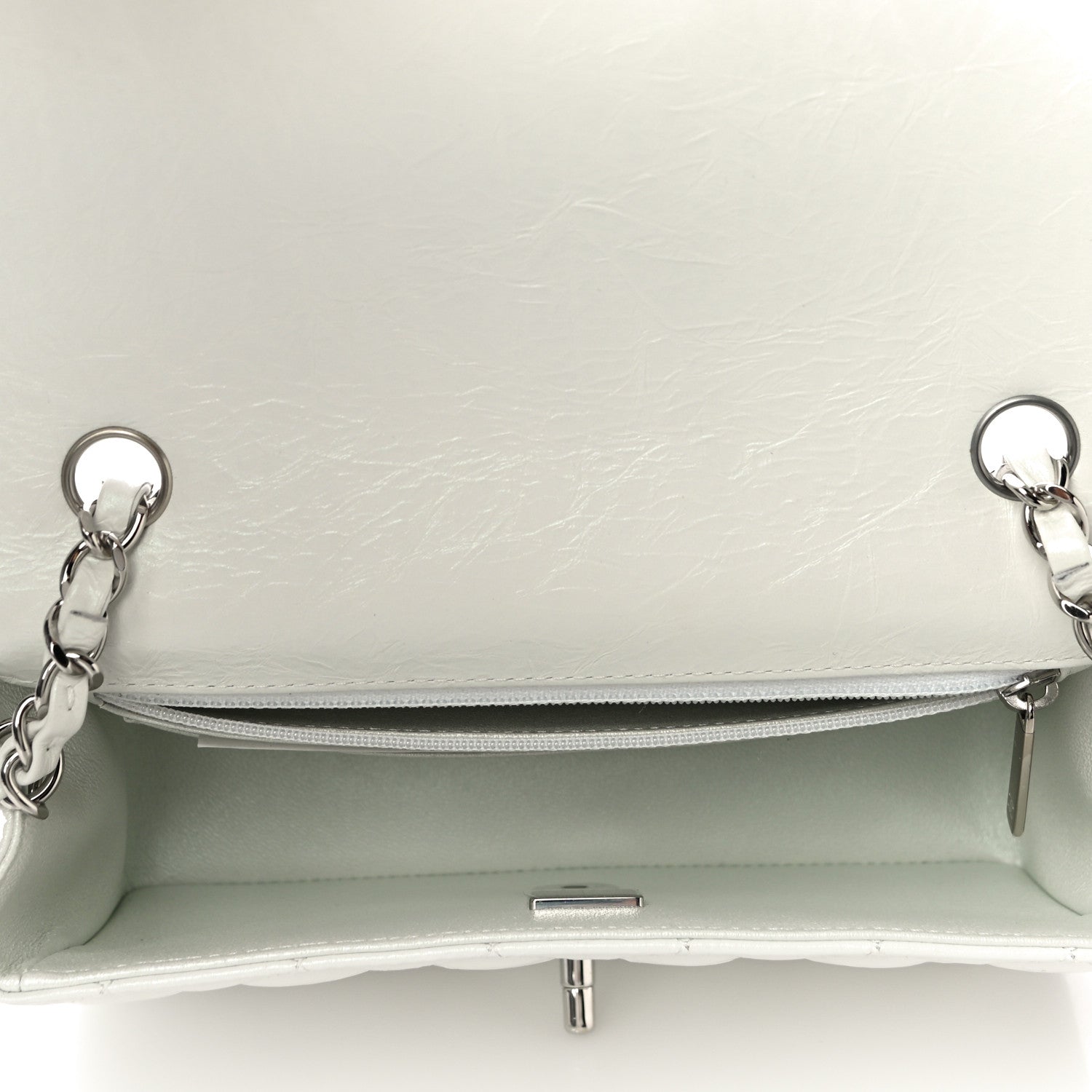 Chanel Iridescent Crumpled Calfskin Quilted Mini Rectangular Flap White 5 of 10