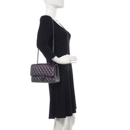 Chanel Iridescent Lambskin Quilted Medium Double Flap Dark Purple 3 of 11